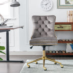 Stylish A&A Furniture Office Chair,Velvet Upholstered Tufted Button Home Office Chair with Golden Metal Base,Adjustable Desk 
