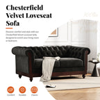 VIVALUX Chesterfield Velvet Loveseat Sofa, 2-Person Rolled Arm Upholstered Couch, Black, Pine Wood Frame, 59.44' - Grand Goldman Shop