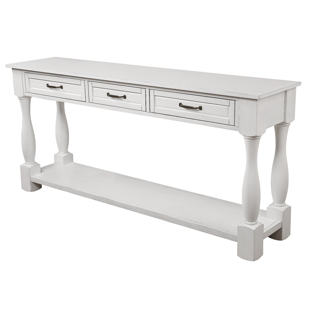63inch Long Wood Console Table with 3 Drawers and 1 Bottom Shelf for Entryway Hallway Easy Assembly Extra-thick Sofa Table (Antique White) - Grand Goldman Shop