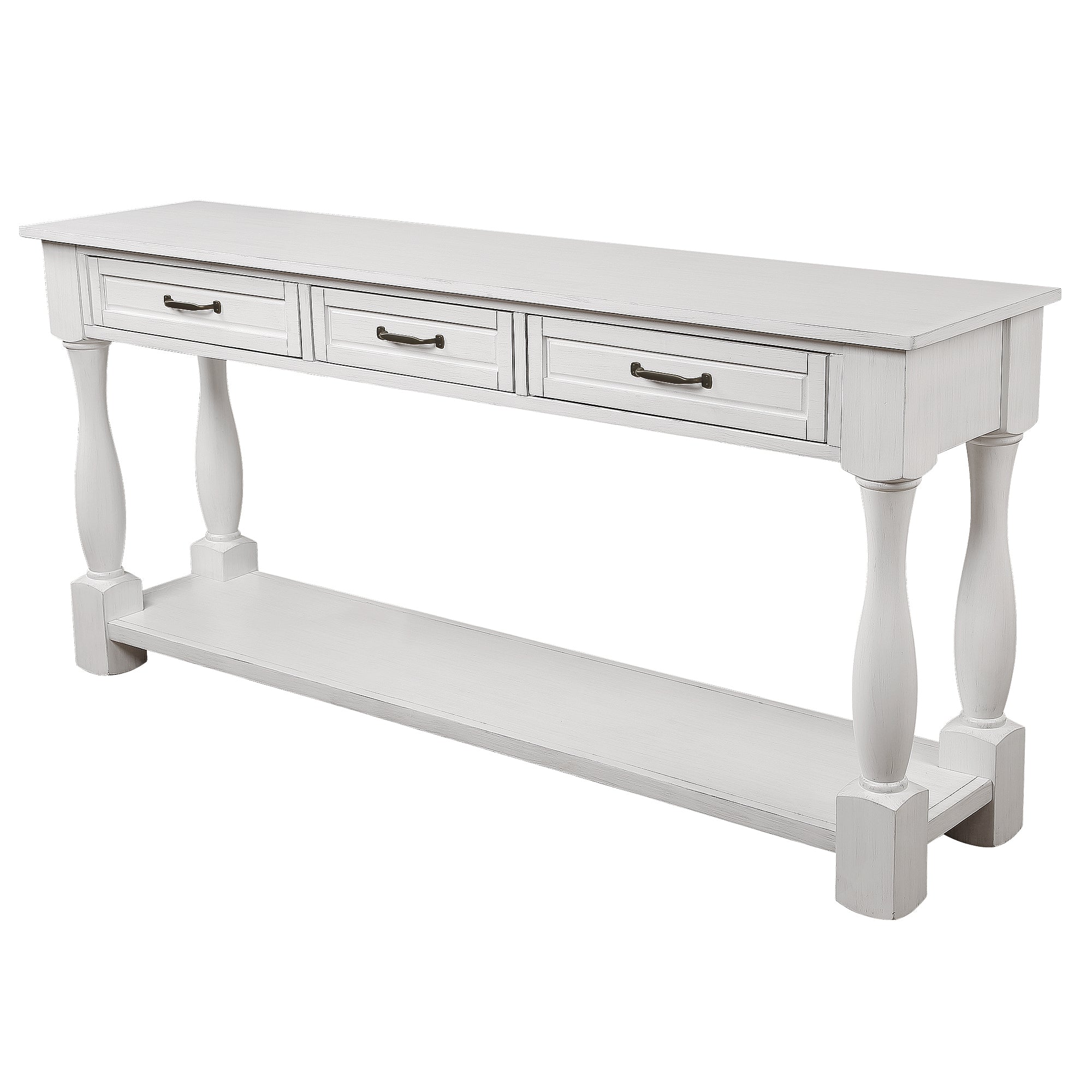 63inch Long Wood Console Table with 3 Drawers and 1 Bottom Shelf for Entryway Hallway Easy Assembly Extra-thick Sofa Table (Antique White) - Grand Goldman Shop
