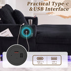 UNITED WE WIN Modern Corduroy Oversized Recliner Sofa with Deep Seat, 3 Pillows, USB Charging, RGB LED Light Strip, Cup Holder, Side Pocket - Suitable for Living Room and Bedroom - Grand Goldman Shop