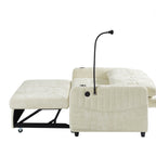 Modern 53.9' Loveseat Pull-out Sofa Bed with Adjustable Backrest, Cup Holders, Charging Ports & Side Storage in Beige Chenille - Grand Goldman Shop