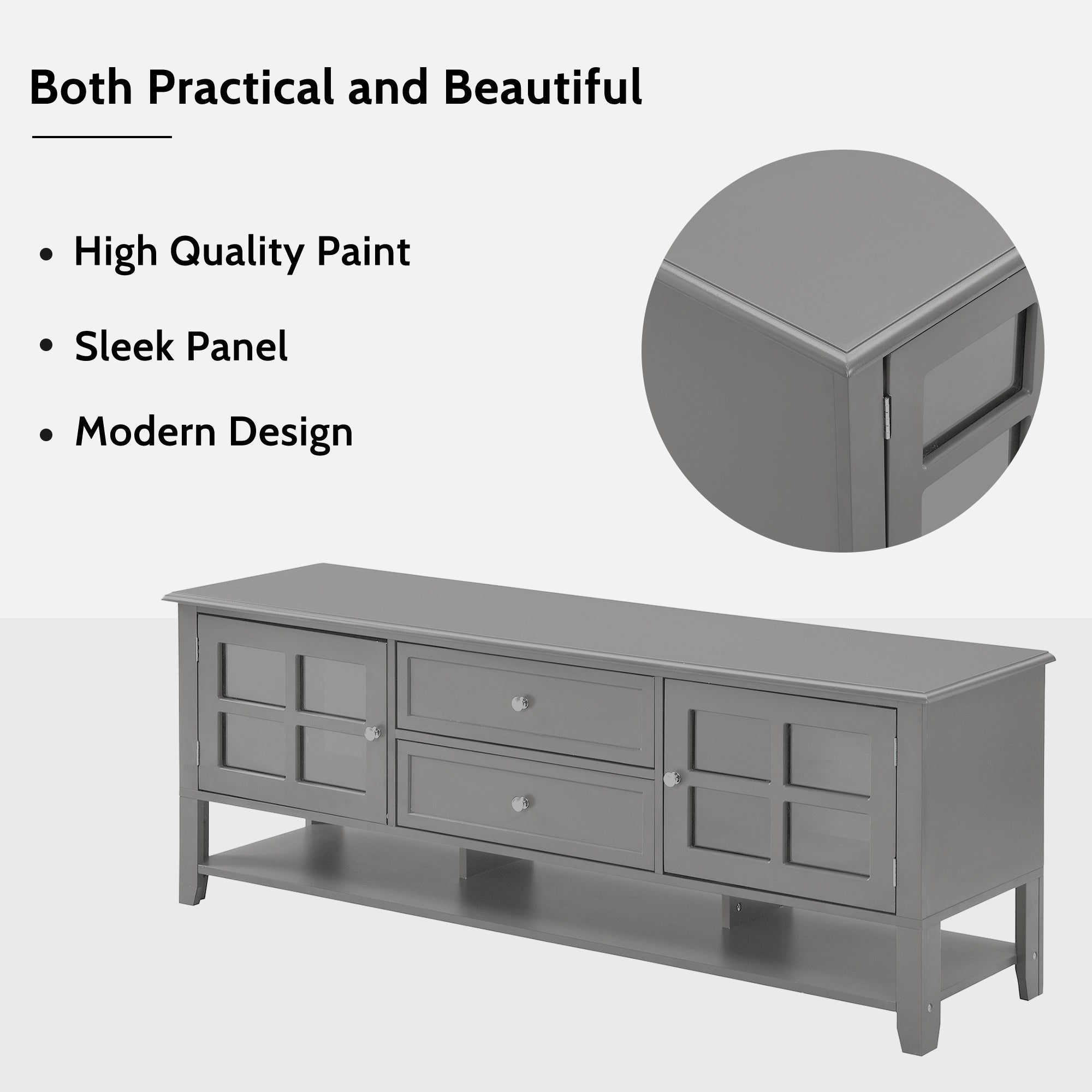 TV Stand for TVs up to 60'', Entertainment Center with Multifunctional Storage Space, TV Cabinet with Modern Design, Media Console for Living Room, Bedroom - Grand Goldman Shop