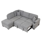 Modern Sleeper Sofa Bed with Storage Ottoman, Gray Linen, 84.75' L Shape Couch for Living Room or Apartment - Grand Goldman Shop