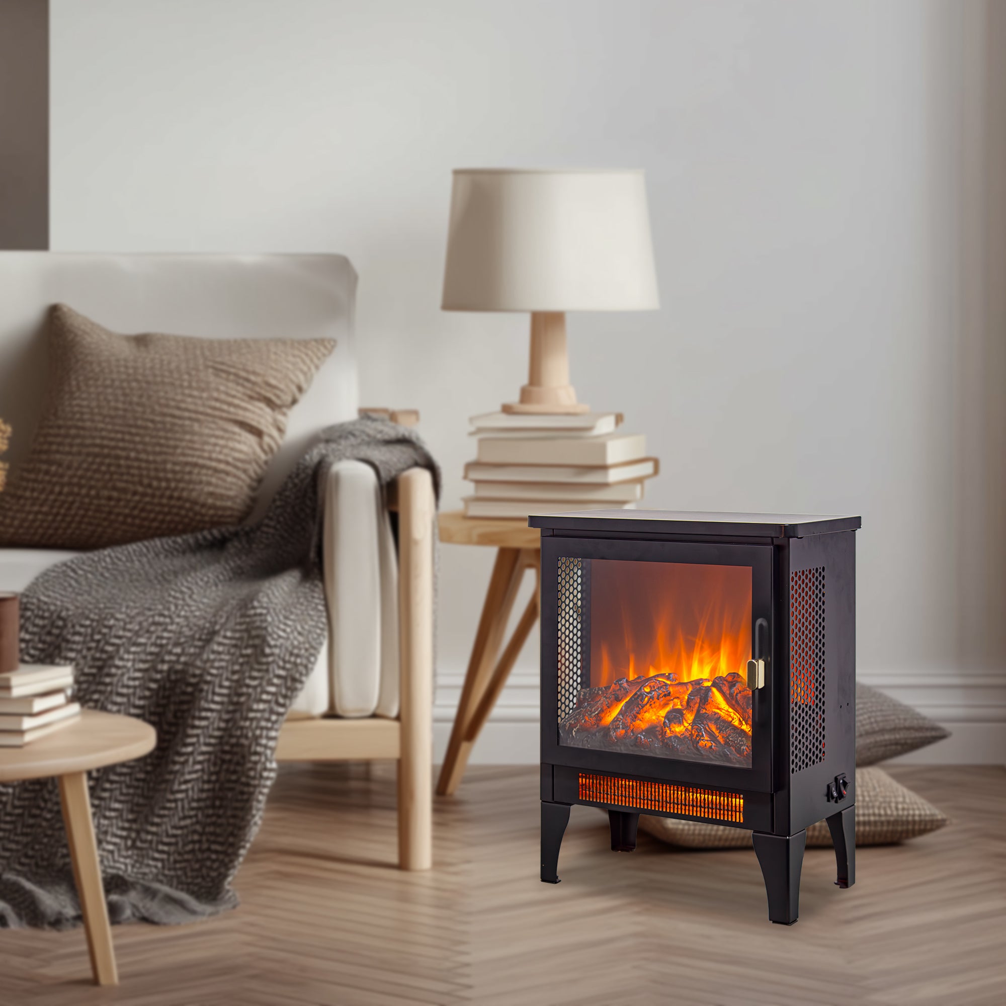 18 inch Freestanding Electric Fireplace Stove heater with 3D Flame effect,Black - Grand Goldman Shop
