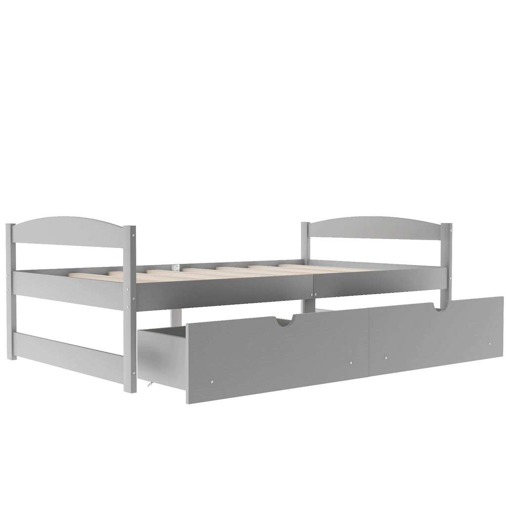 Gray Twin Size Platform Bed with Two Drawers, Pine Wood and MDF Construction - Grand Goldman Shop