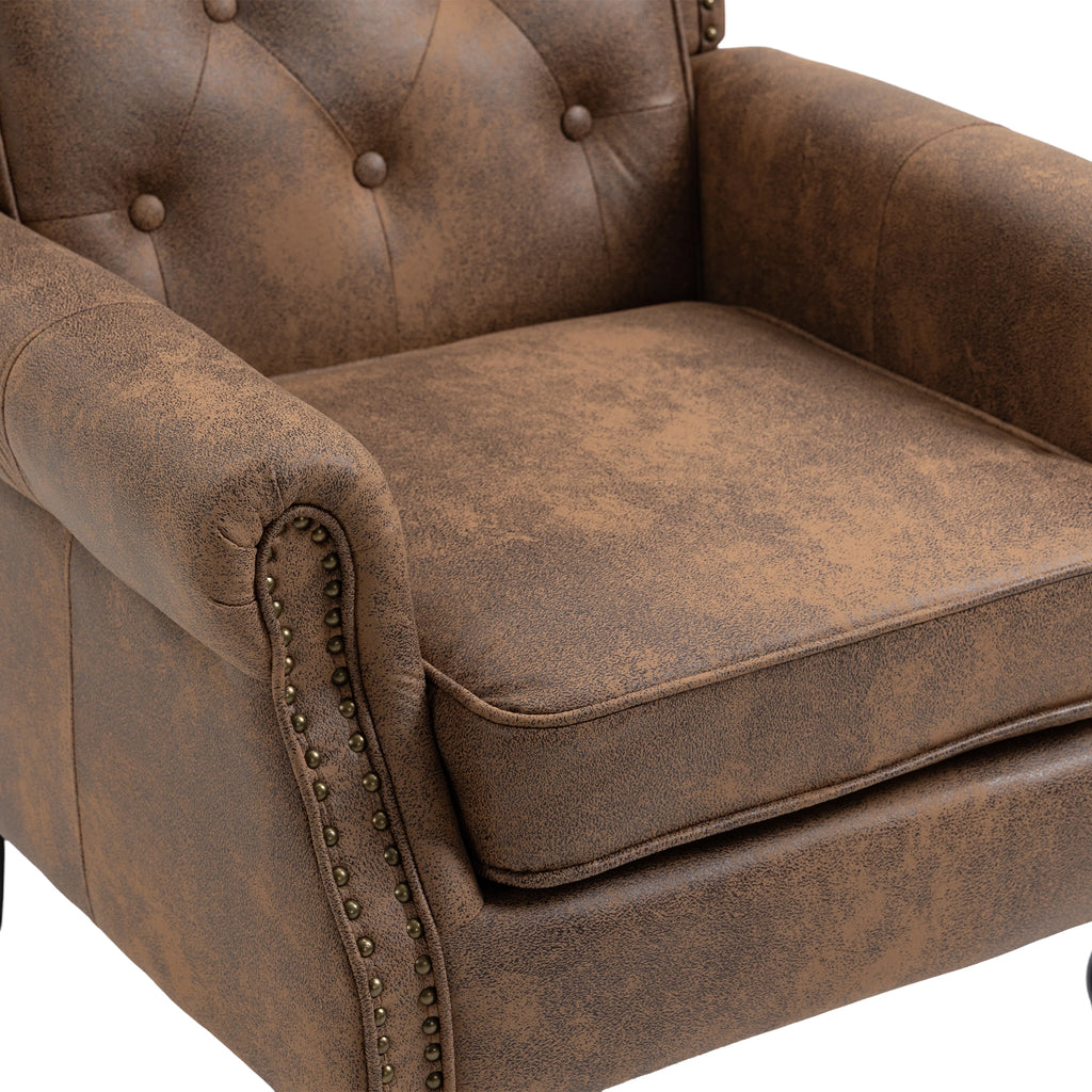 Modern Coffee Wood Frame Armchair with Sturdy Wood Legs and Microsuede Upholstery for Living Room - Grand Goldman Shop