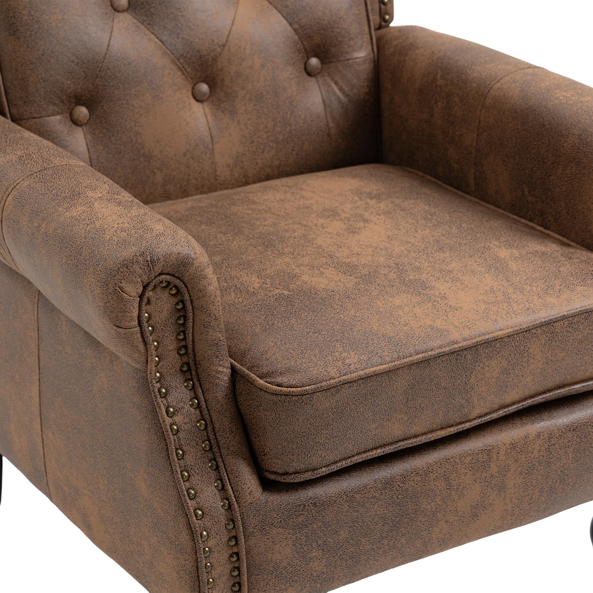 Modern Coffee Wood Frame Armchair with Sturdy Wood Legs and Microsuede Upholstery for Living Room - Grand Goldman Shop