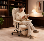 Overstuffed Office Chair with Lumbar Support , Cream White | Premium Home Decor - Grand Goldman