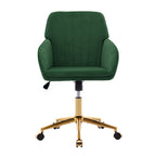 TY Ergonomic Office Chair with Adjustable Backrest and Armrests, Green Velvet Upholstery, Gold-Plated Base, Comfortable for L