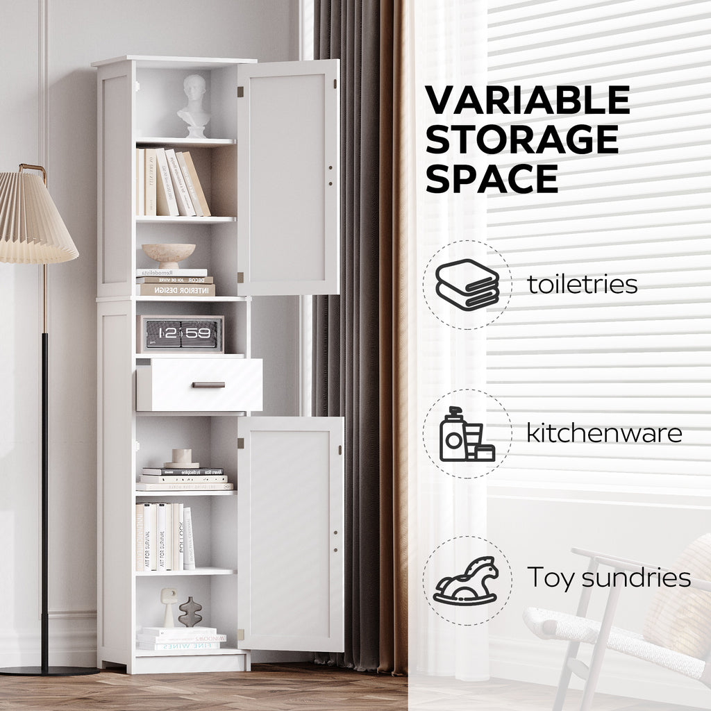 69' H Tall Bathroom Storage Cabinet with 2 Barn Doors and 1 Drawer, Narrow Storage Unit, Adjustable Shelves,Floor Cabinet for Bathroom, Living Room, Entryway,Kitchen,(White) - Grand Goldman Shop