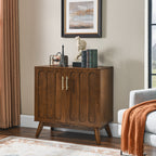Mid Century Modern Fluted Sideboard Cabinet with Adjustable Shelves & Solid Wood Legs, Buffet Cabinet with Storage, Walnut Storage Cabinet for Living Room, Entryway, Hallway, Dining Room, Kitchen - Grand Goldman Shop