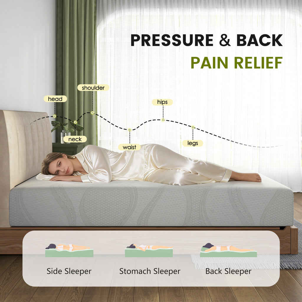 Full Size Memory Foam Mattress,10 Inch Bed Mattress,with Cooling Green Tea Gel, CertiPUR-US Certified,White - Grand Goldman Shop