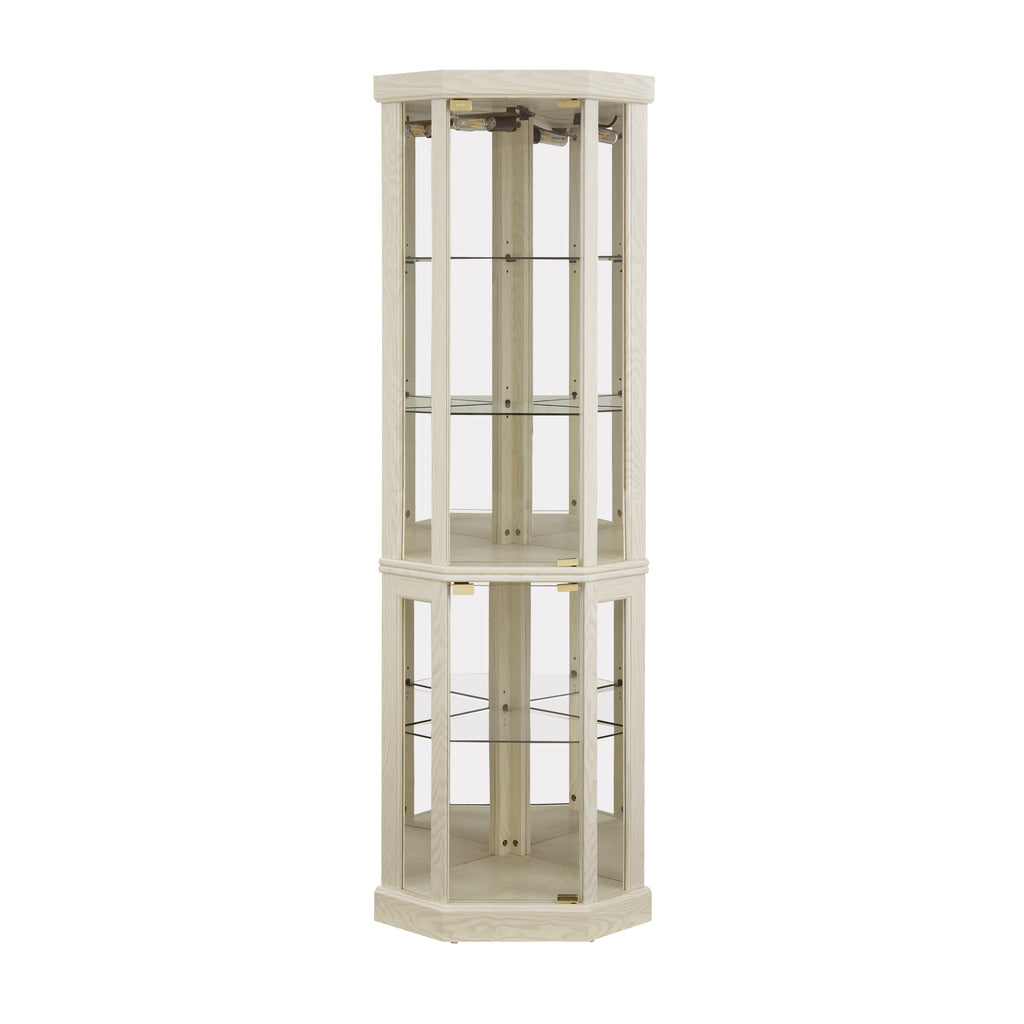 Corner Lighted Curio Cabinet Corner Glass Cabinet Lighted Curio Cabinet Corner Display Case for Living Room, Curio Cabinet, Antique collection, Wine,Bar Glass Storage Light Included,Antique White - Grand Goldman Shop