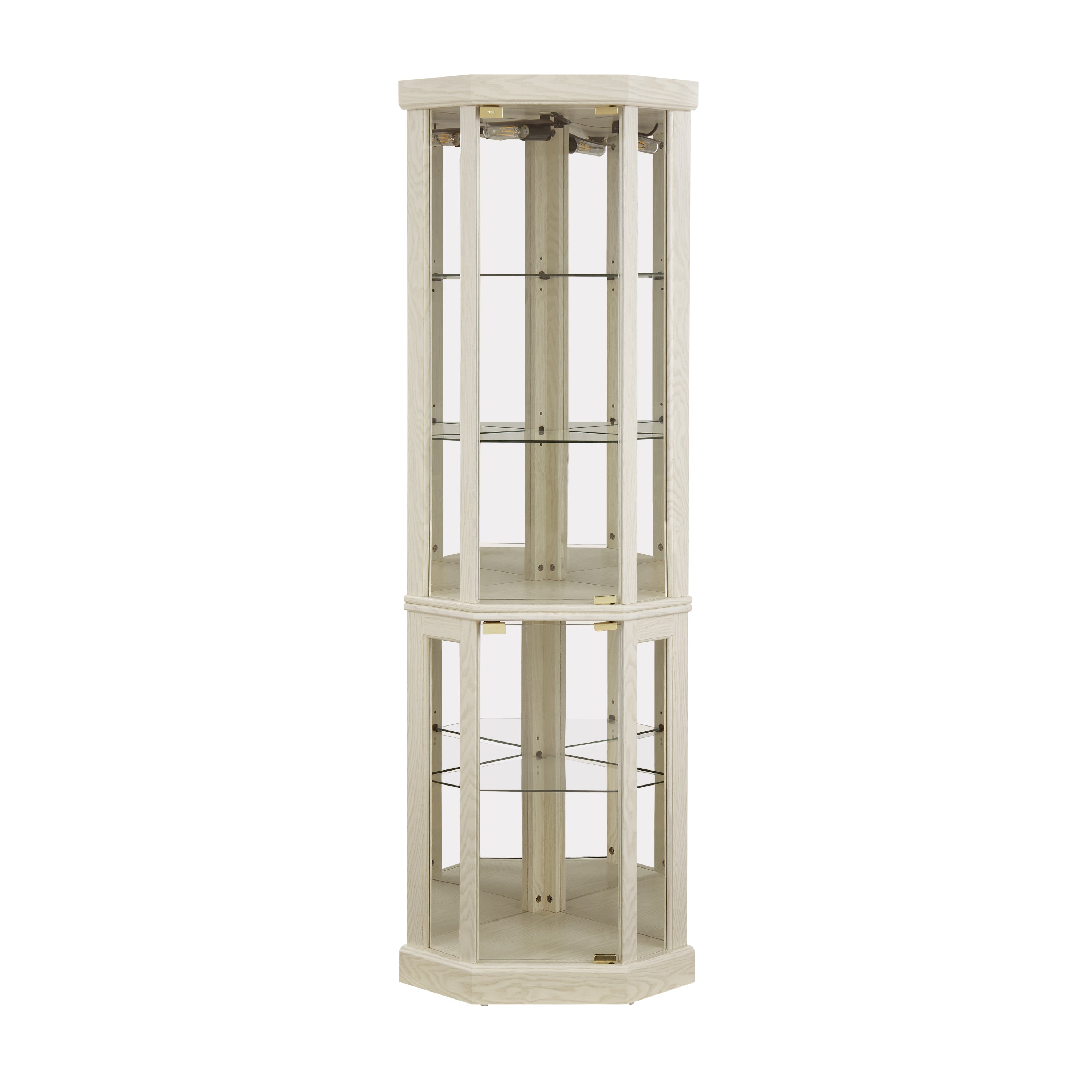 Corner Lighted Curio Cabinet Corner Glass Cabinet Lighted Curio Cabinet Corner Display Case for Living Room, Curio Cabinet, Antique collection, Wine,Bar Glass Storage Light Included,Antique White - Grand Goldman Shop
