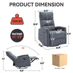 Manual Recliner Chair with Rocker and Swivel in Fabric for Living Room, Grey - Grand Goldman Shop
