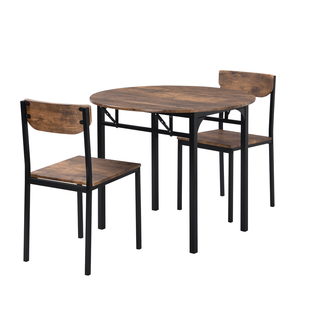 TOPMAX Modern 3-Piece Round Dining Table Set with Drop Leaf and 2 Chairs for Small Places,Black Frame+Rustic Brown Finish - Grand Goldman Shop