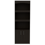 Bookcase, Three Shelves, Double Door Cabinet, Metal Hardware, Black | Premium Home Decor - Grand Goldman