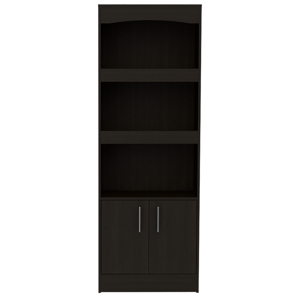 Bookcase, Three Shelves, Double Door Cabinet, Metal Hardware, Black | Premium Home Decor - Grand Goldman