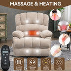 23' Seat Width and High Back Large Size Beige Chenille Power Lift Recliner Chair with 8-Point Vibration Massage and Lumbar Heating - Grand Goldman Shop