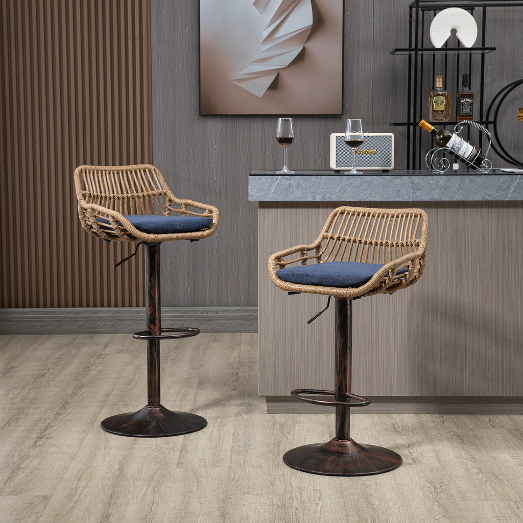COOLMORE Modern Swivel Bar Stools Set of 2 Adjustable Counter Height Chairs with Footrest Blue Linen - Grand Goldman Shop