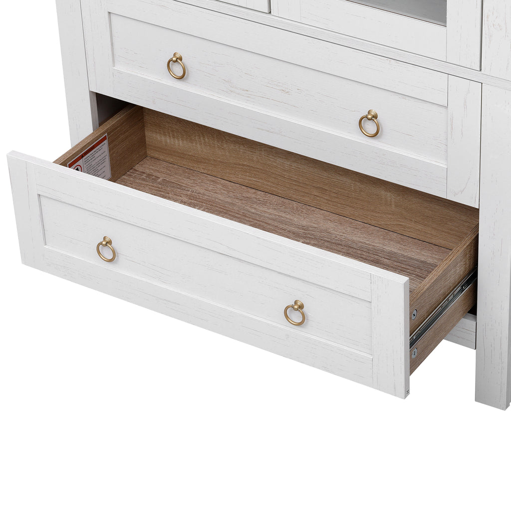 K&K 71' Tall Arched Kitchen Pantry Cabinet with 2 Large Drawers, Modern Farmhouse Kitchen Storage Cabinets with Adjustable Shelves, Glass Door, Wood Versatile Cupboard for Kitchens, Dining Room, White - Grand Goldman Shop