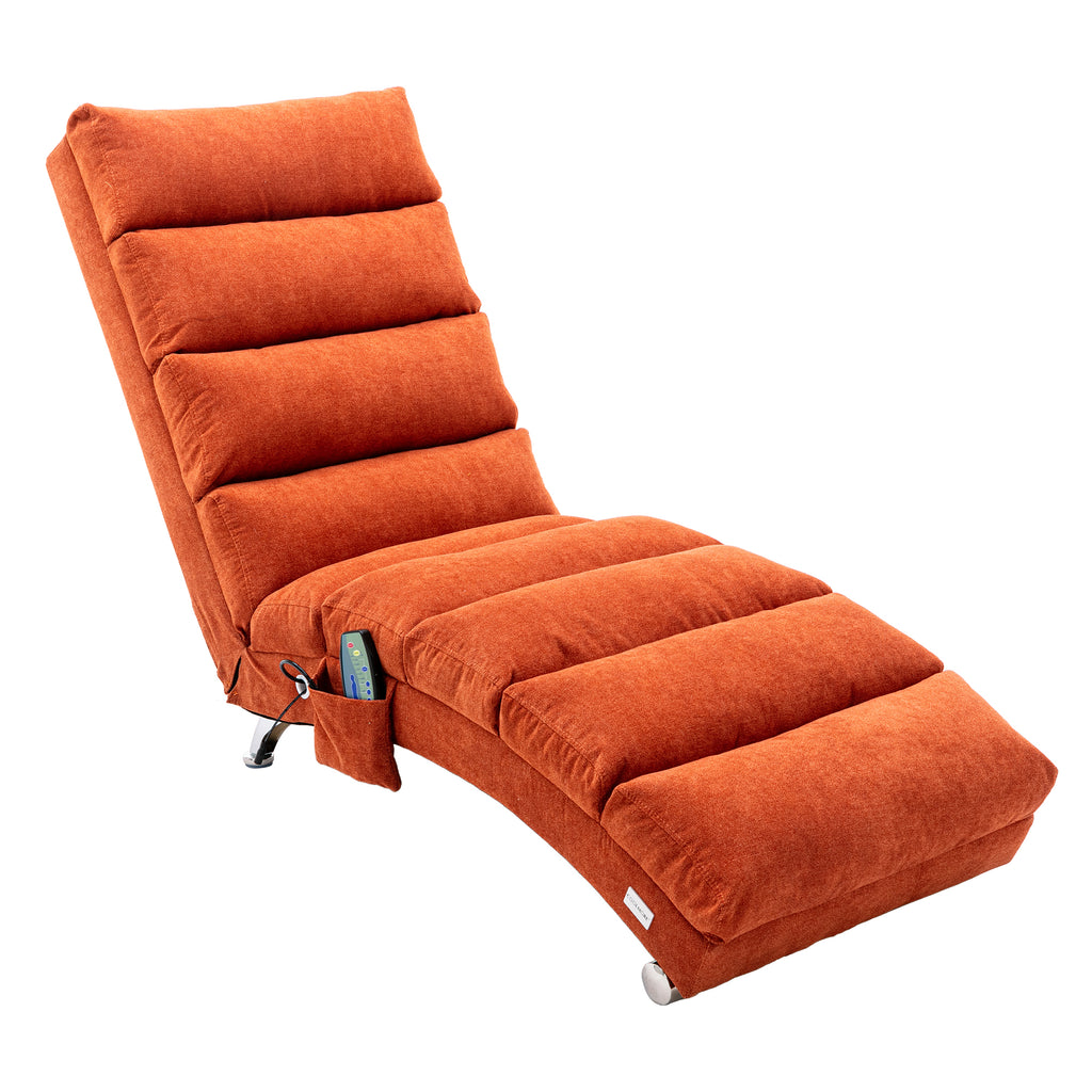Ergonomic Linen Massage Chaise Lounge with Remote Control, Orange, 5 Modes - Grand Goldman Shop