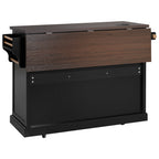 K&K 54.9' Kitchen Island with Drop Leaf, Power Outlet, Kitchen Storage Cart with 4 Door Shelves, Cross Barn Doors & Visual Glass Door, Rolling Kitchen Island on 4 Wheels for Kitchen, Dining Room,Black - Grand Goldman Shop