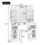 43.2' Vanity Desk with LED Mirror and Lights, Glass Top Vanity with RGB Glass Light Cabinets, Dressing Table with 3 Drawers ,Storage Shelves and Stool for Bedroom, White - Grand Goldman Shop