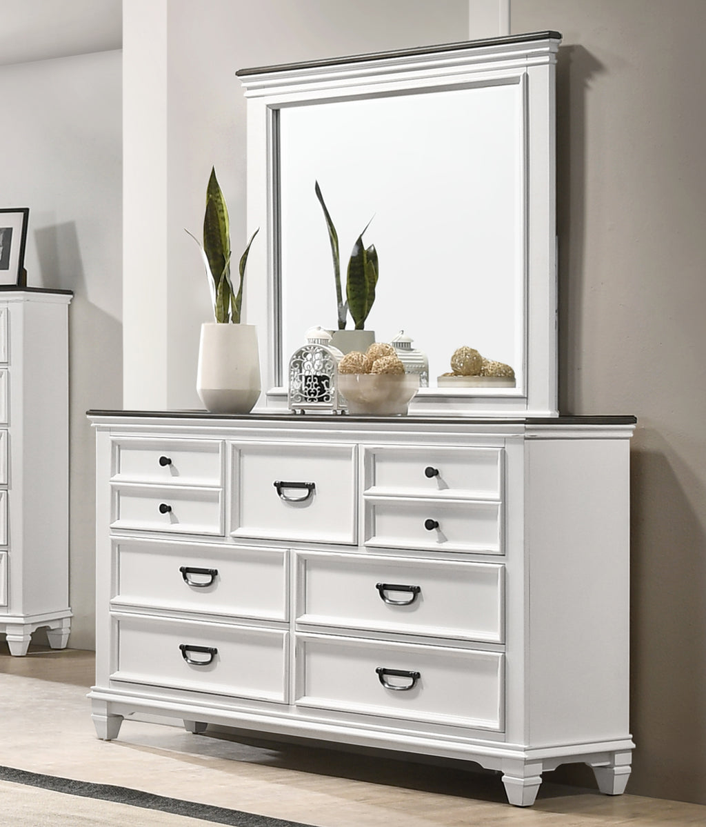 Clelane Wood Bedroom Set with Shiplap Panel King Bed, Dresser, Mirror, and two Nightstands - Grand Goldman Shop