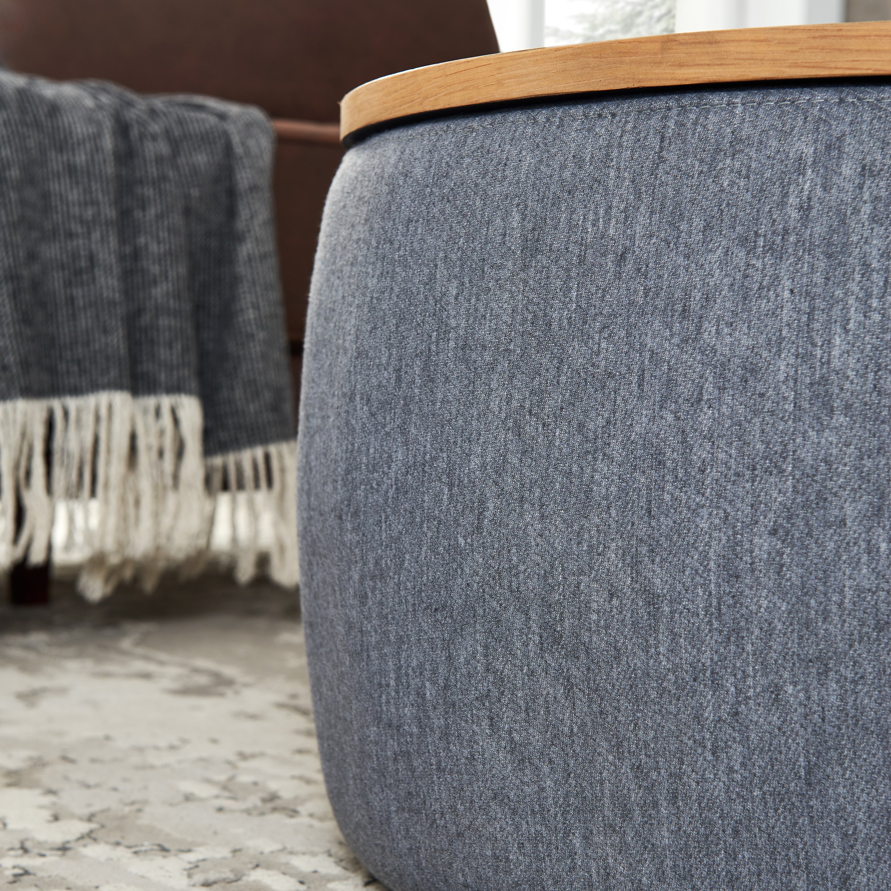 Round Storage Ottoman, 2 in 1 Function, Work as End table and Ottoman, Dark Grey (25.5'x25.5'x14.5') - Grand Goldman Shop