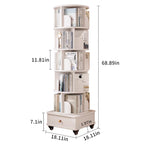 Rotating Bookshelf with Drawer, 360 Display 6 Tier Corner Bookshelf for Small Space, Floor Standing Bookcase Storage Rack, Wood Narrow Organizer for Bedroom, Living Room (WHITE) - Grand Goldman Shop