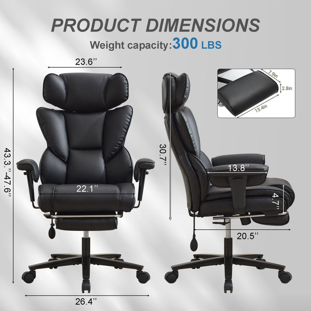 Office Chair with Foot Rest and Waist Lumber Support, Ergonomic Gaming Chair with Adjustable Height Headrest, High-Back Leath