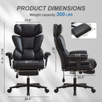 Office Chair with Foot Rest and Waist Lumber Support, Ergonomic Gaming Chair with Adjustable Height Headrest, High-Back Leath