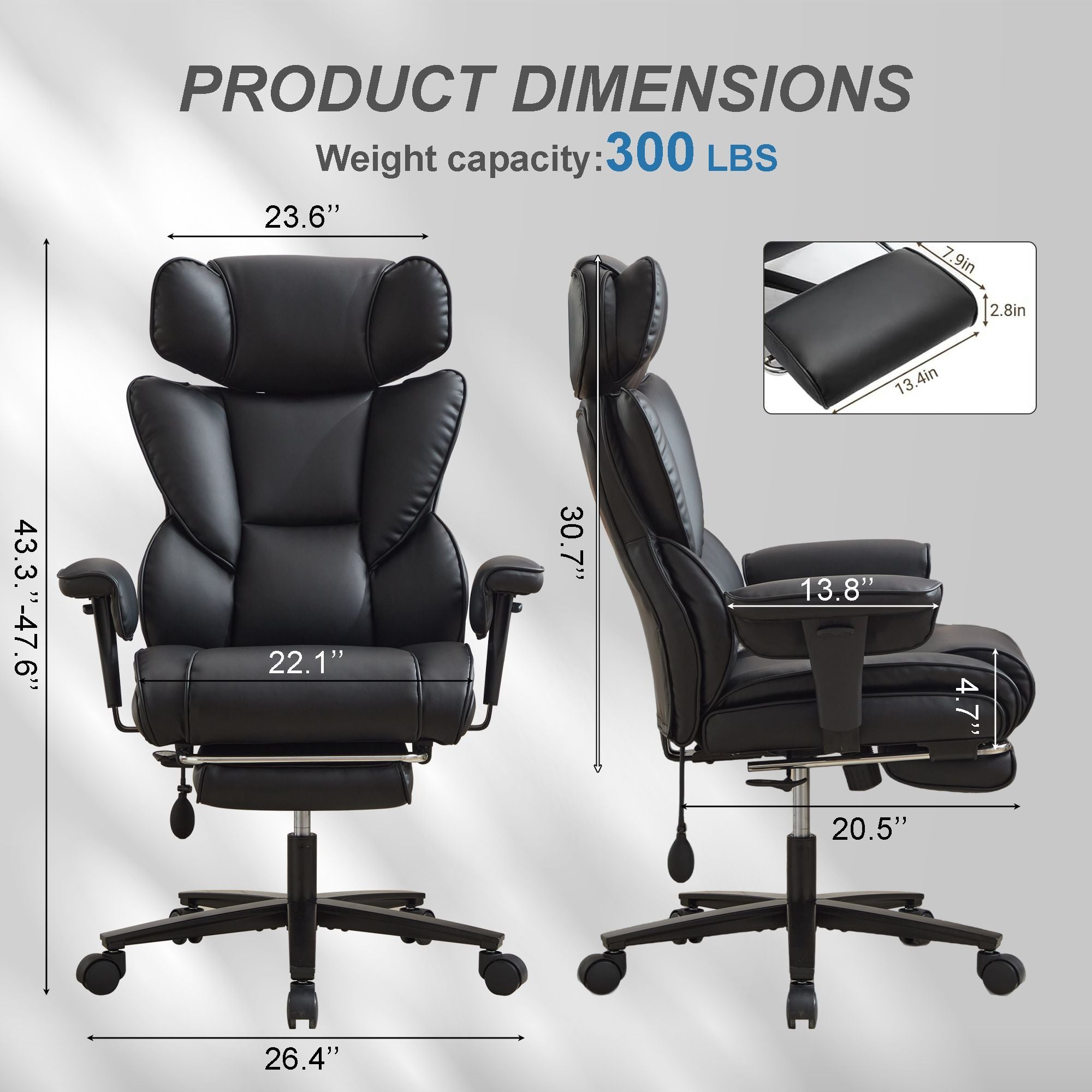 Office Chair with Foot Rest and Waist Lumber Support, Ergonomic Gaming Chair with Adjustable Height Headrest, High-Back Leath