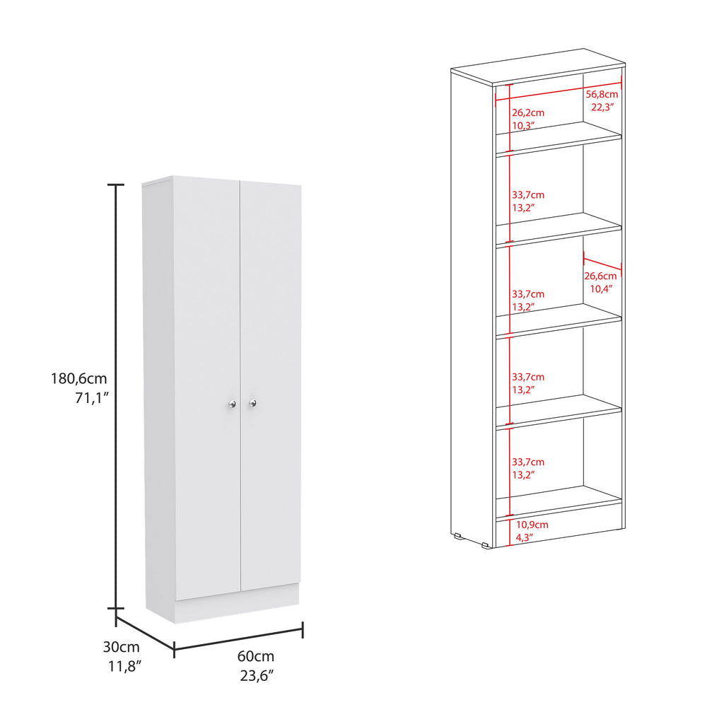 Multistorage Pantry Cabinet, Five Shelves, Double Door Cabinet -White - Grand Goldman