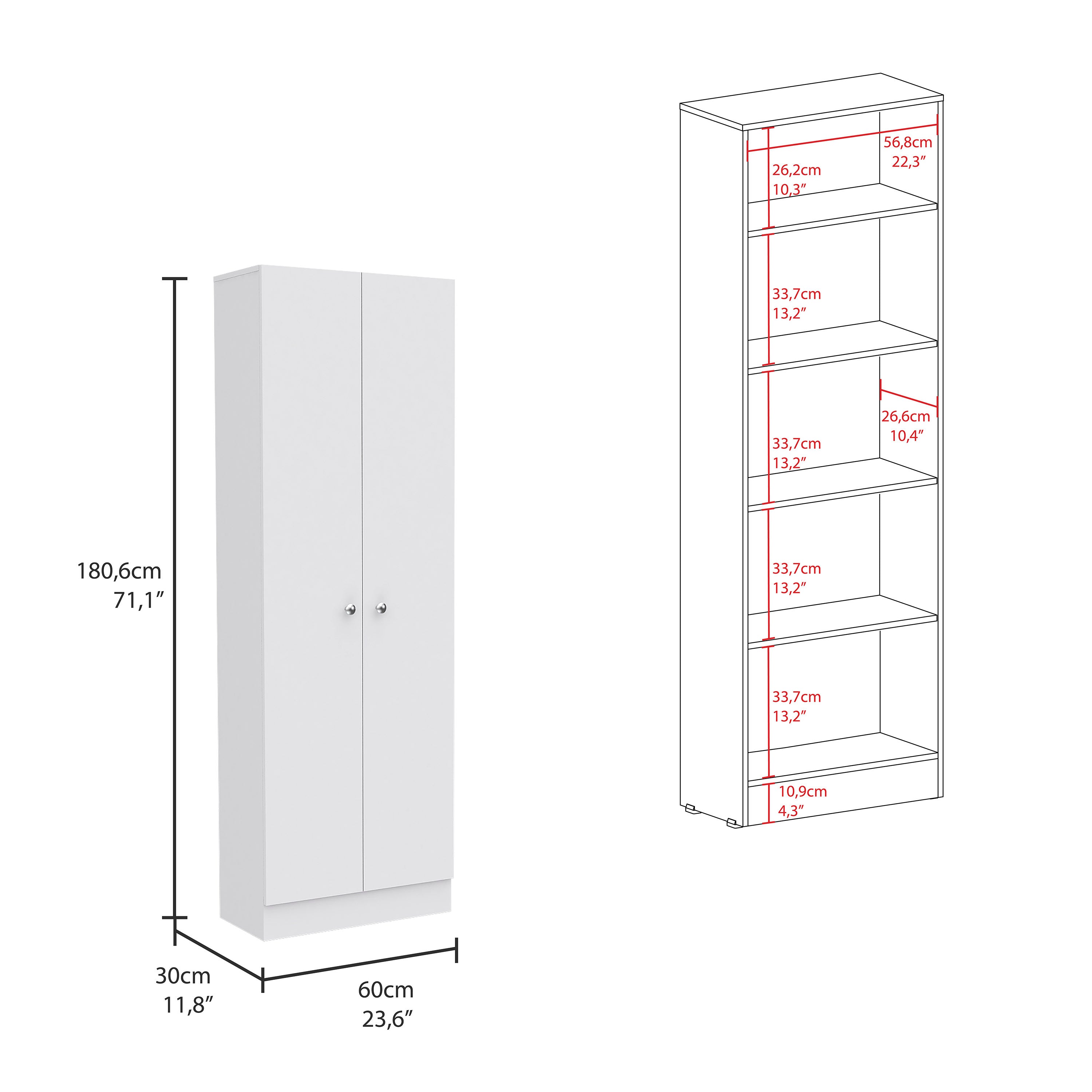 Multistorage Pantry Cabinet, Five Shelves, Double Door Cabinet -White - Grand Goldman