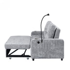 Modern Loveseat Pull-out Sofa Bed with Adjustable Backrest, Cup Holders, Phone Holder, Charging Ports, Side Storage Pockets, Grey Chenille - Grand Goldman Shop