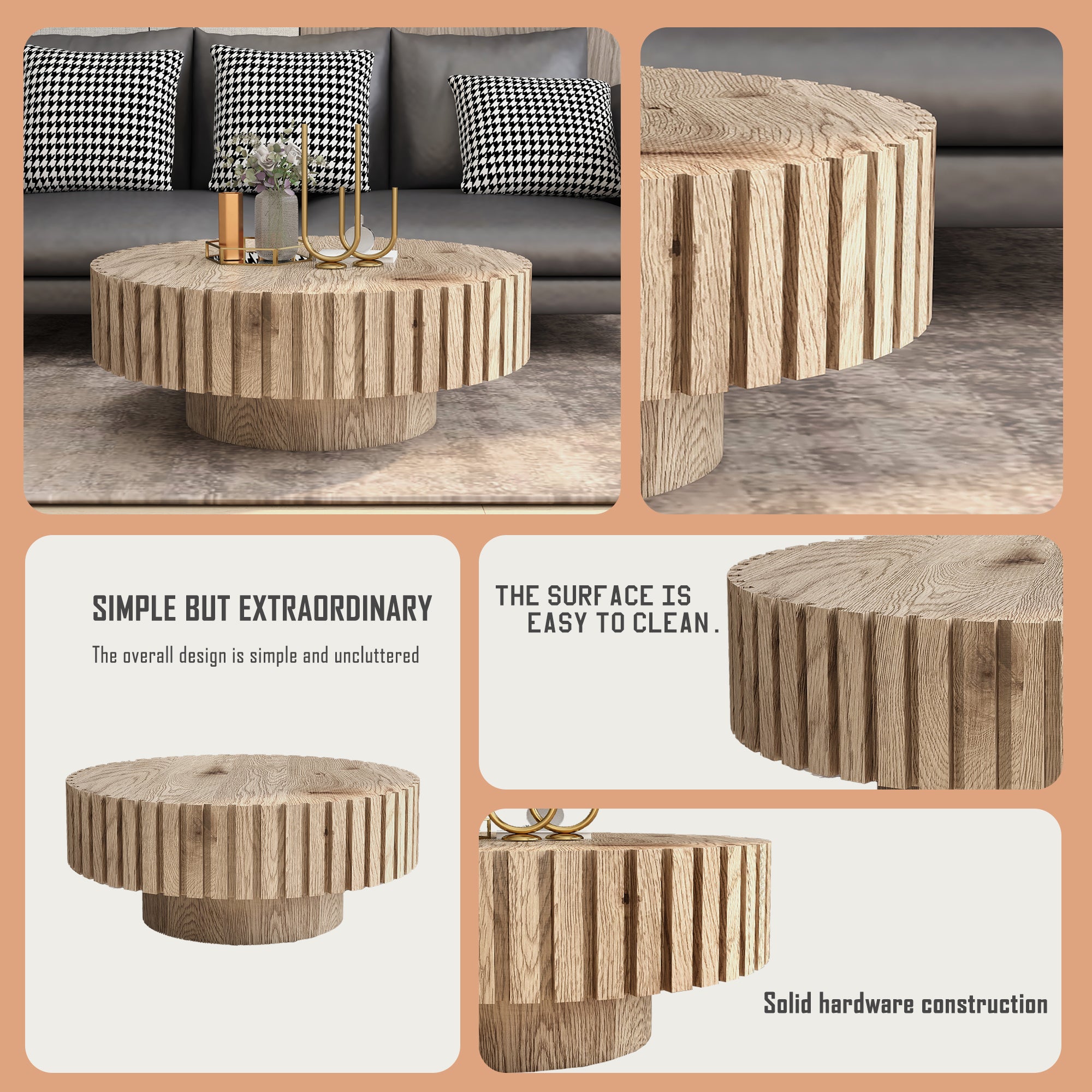 Modern minimalist circular coffee table 31.4'' with natural wood texture, stable and durable, enhancing spatial aesthetics suitable for living rooms, study rooms and offices. - Grand Goldman Shop