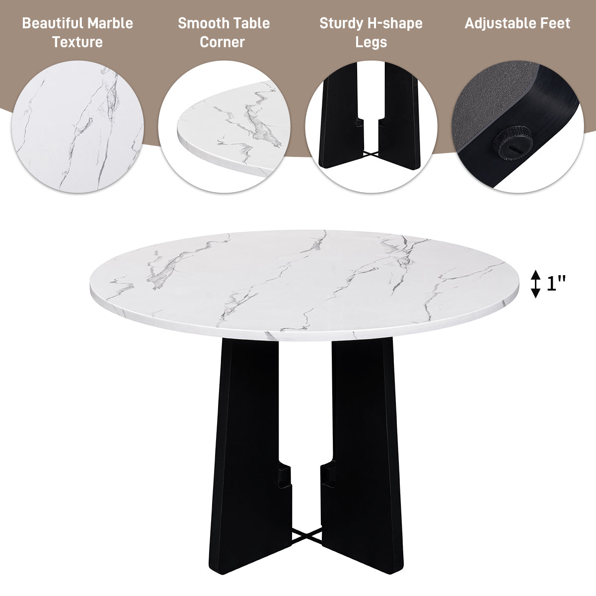 5-Piece Round Dining Table set, 43-Inch Modern Dining Table and 4 Upholstered Chairs for Dining Room, Kitchen Room, Living Room, Easy Assembly - Grand Goldman Shop
