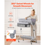 Foldable Baby Changing Diaper Station with Side Basket & Wheels Light Gray | Premium Home Decor - Grand Goldman