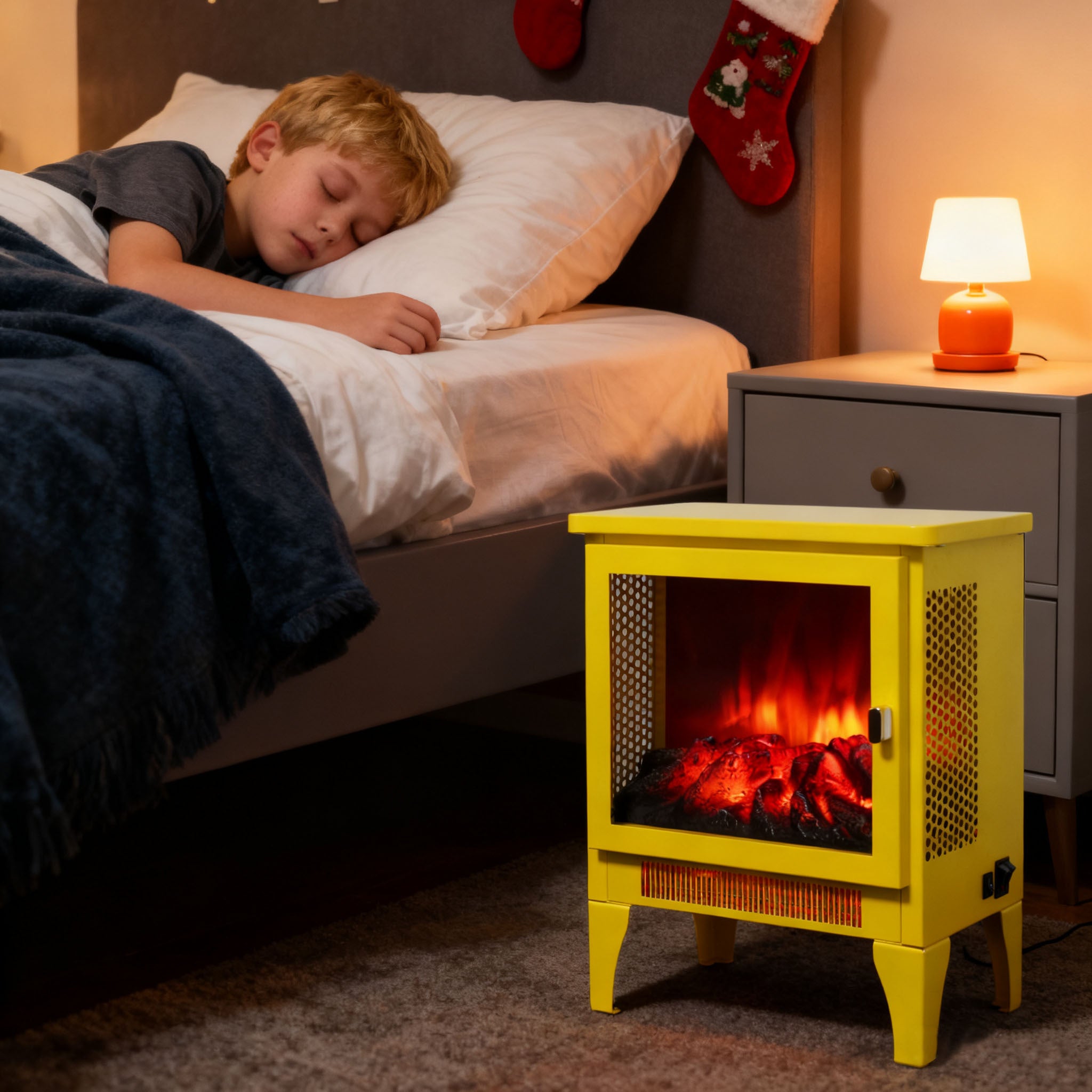 18 inch Freestanding Electric Fireplace Stove heater with 3D Flame effect,Lemon Yellow - Grand Goldman Shop