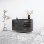 High Glossy Surface 6 Drawers Chest of Drawer with Golden Handle and Golden Steel Legs Black Color Vanity - Grand Goldman Shop