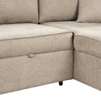 Modern L-Shape 3 Seat Reversible Sectional Couch with Pull Out Sleeper, Storage Chaise & 2 Stools, Cream, Linen Chenille - Grand Goldman Shop