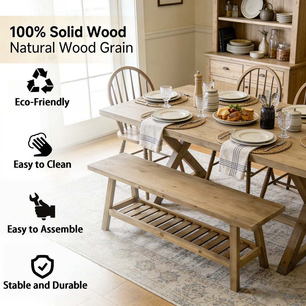 43' Farmhouse Wood Bench, 2-Tier Entryway Bench, Narrow Rustic Storage Bench with Open Storage Shelf for Entryway, Hallway, Living Room, Bedroom, Kitchen, Dining (Distressed Wood Color) - Grand Goldman Shop