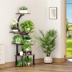 8-Tier Indoor Plant Stand with 5 Grow Lights, Rustic Brown MDF+Metal, 10-Level Dimming, 62-Inch Tall for Living Room or Garden - Grand Goldman Shop