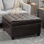 Upholstered Tufted PU Leather Storage Ottoman, Dark Brown - Grand Goldman Shop