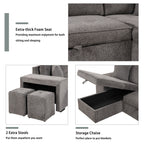104.5' Modern L-Shape 3 Seat Reversible Sectional Couch, Pull Out Sleeper Sofa with Storage Chaise and 2 Stools for Living Room Furniture Set,Knox Charcoal (old sku:SG000431AAA) - Grand Goldman Shop