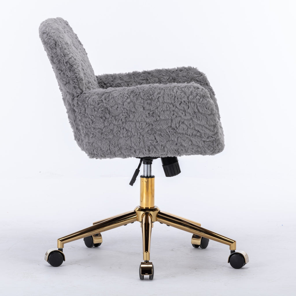 A&A Furniture Gray Adjustable Desk Chair with Artificial Rabbit Hair and Golden Metal Base - Shop Quality Furniture at Grand 