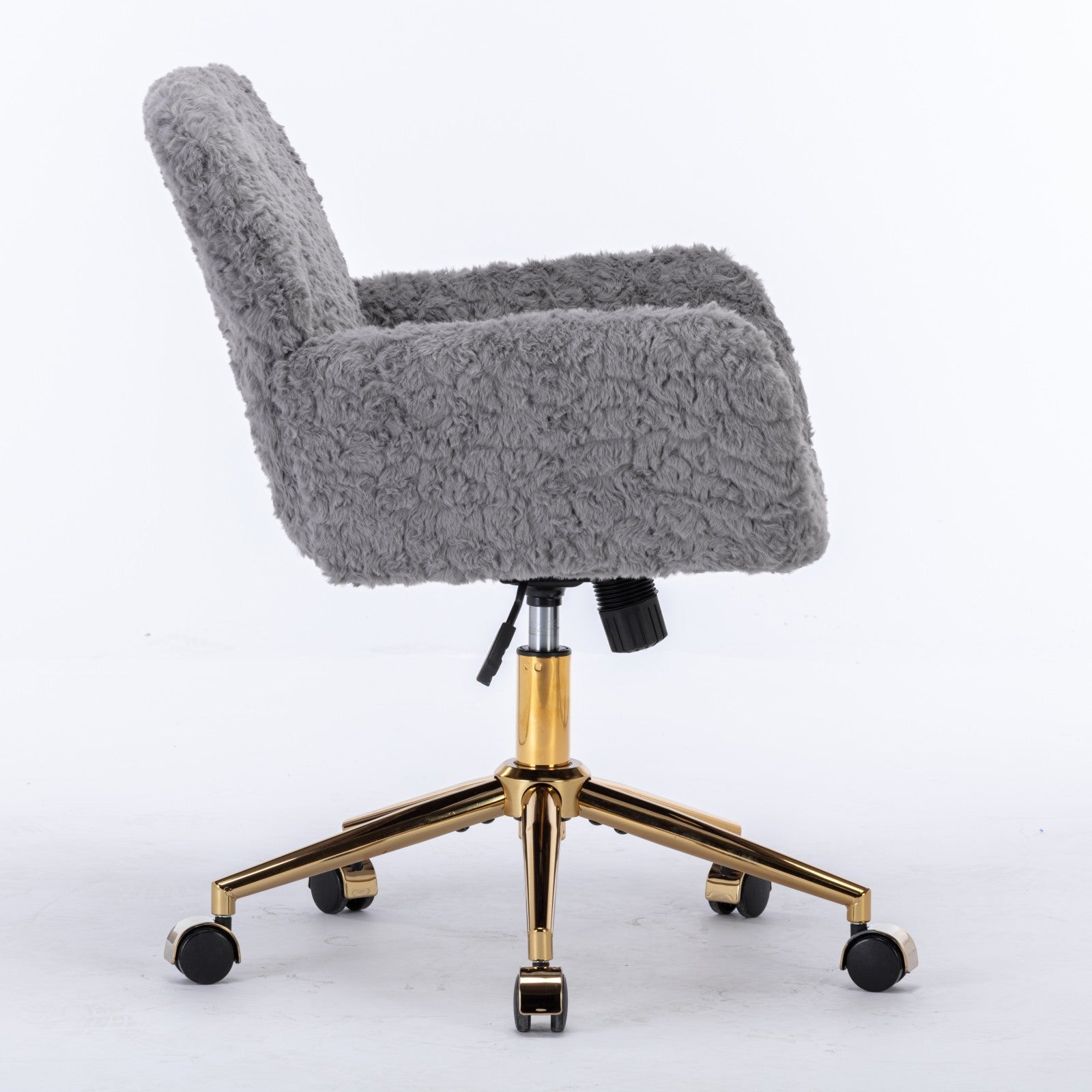 A&A Furniture Gray Adjustable Desk Chair with Artificial Rabbit Hair and Golden Metal Base - Shop Quality Furniture at Grand 